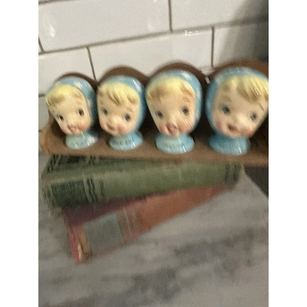 Vtg Napco Miss Cutie Pie Blue Spice Shaker Set Paprika Allspice Cinnamon Garlic